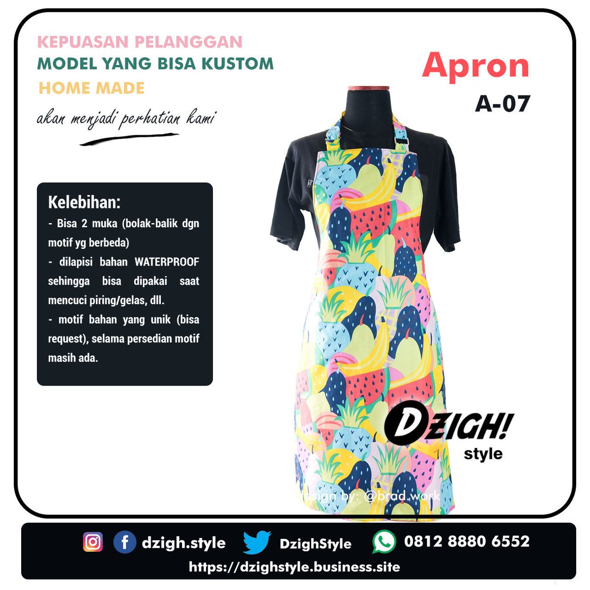 DzighStyle's tweet photo. PRODUK HOME MADE

Apron A-07. Dilapisi bahan WATERPROOF. Model dengan 2 muka (bisa bolak-Balik).

Silahkan kontak kami untuk pemesanan atau menjadi RESELLER produk home made kami.

===================================
.
Kontak WA: https://t.co/W29f6vPLDa
. https://t.co/ODs93OIPdO