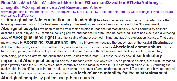 WgarNews's tweet photo. @BlakandBlack @RobRobbEdwards @MondayIdas @JusticeMatter10 @Absurd_Penguin @lynlinking @RightsLGBTI @Triplejay58 @janettj777 @anne_clothier @WhteRbbnAdvocat @prudinx @paulinehollywoo @notowelfarecard @FordfgFalcon @CapesJoy @YaThinkN @AusUnemployment @AntiSlaveryOz @SenatorSiewert @noplaceforsheep #Thalia: "Stemmingthe #PunitiveTide #inNT isNotGoing 2B LightWork given #AmountOfAmmunition #successiveNTGovts have CommittedToItsSwell. #SuccessiveInquiries haveProven.. #aLackOfAccountability for #MistreatmentOfAboriginalPeople by #PoliceAndPrisonGuards" https://t.co/UB4QWAiFaV https://t.co/GPD7Qs83O0