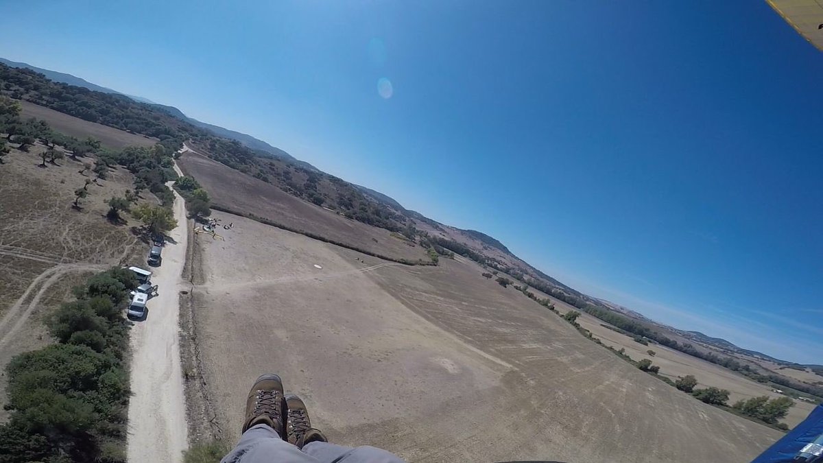 RAFHangPara's tweet photo. At the end of an hour and a half of working hard getting big climbs to try and break through the inversion (which is a real challenge), @Philbandy808 starts his approach at the El Bosque Landing Field. Note the accuracy spot! @HQRAFSport @RAFNewssport @RAFCentralFund https://t.co/8CxzhiSGRm