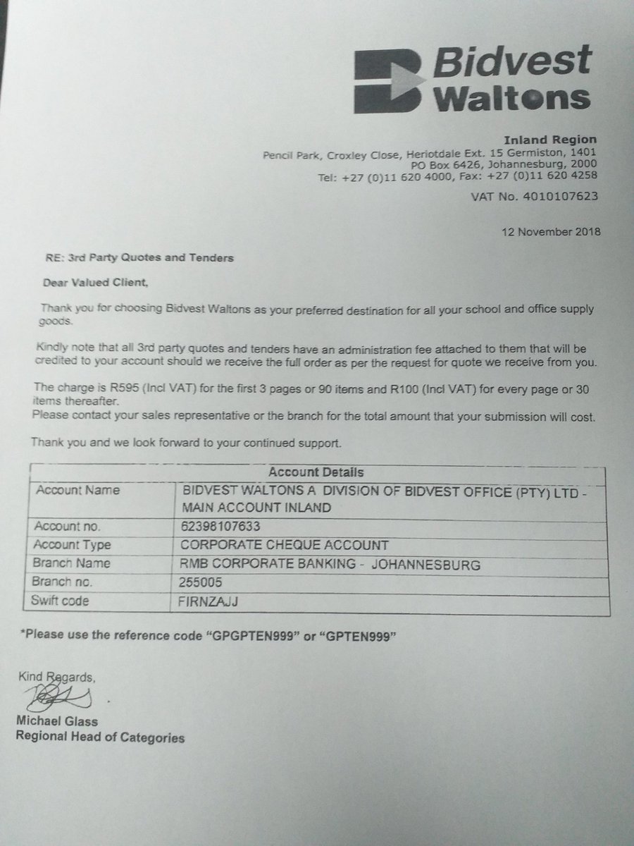 So, I went to #BidvestWaltons to get a quotation for stationery supply, surprisingly I have to pay R3970 just for that quotation which I will only get after 2 weeks! Kante how are small businesses supposed to make it in SA?#corporatebullying #smallbusinesssabortage