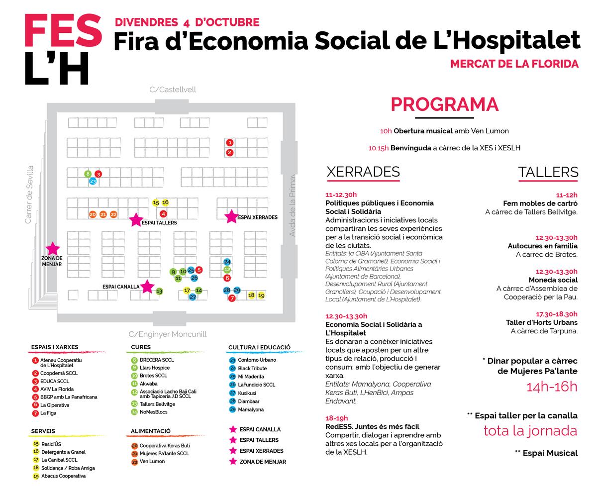 Com tenim un ubicació una mica "singular", Us adjuntem el plànol de la Fira d'economia social de L'Hospitalet per a que pogueu trobar a les entitats membres de <a href="/La_Collectiva/">La Col•lectiva</a> 
<a href="/EDUVIC_coop/">Cooperativa EDUVIC</a> <a href="/contorno_urbano/">Contorno Urbano</a> <a href="/EDUCAescola/">Escola EDUCA</a> i Drecera
<a href="/xeslh/">XES L'Hospitalet</a> <a href="/XES_cat/">Xarxa d'Economia Solidària de Catalunya</a>  
#cures #economiasocial