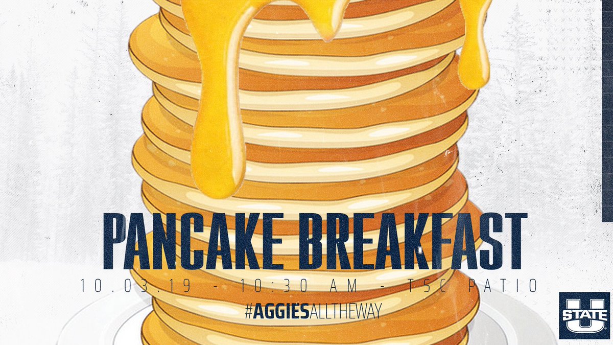 USUVolleyball's tweet photo. 🥞Students 🥞
In need of some FREE breakfast tomorrow? Come catch us and @usuHURD tomorrow on the TSC Patio for some Match Day Pancakes! #AggiesAllTheWay https://t.co/a1rxaWNGyj