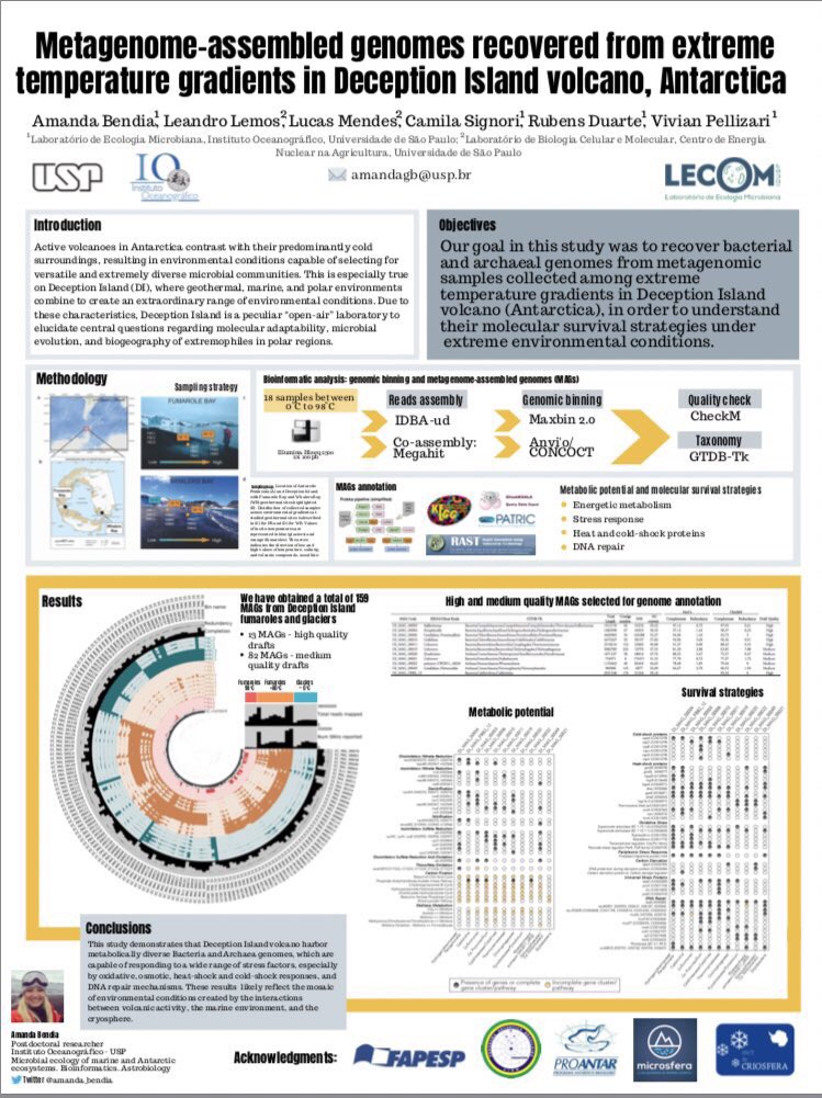 amanda_bendia's tweet image. Poster ready for Brazilian Congress on Microbiology 🔬🧬❄️🌋🇧🇷 @vivianpellizari #Antarctica #Volcano #Fumaroles #Glaciers #Extremophiles #Metagenomics #Anvio
