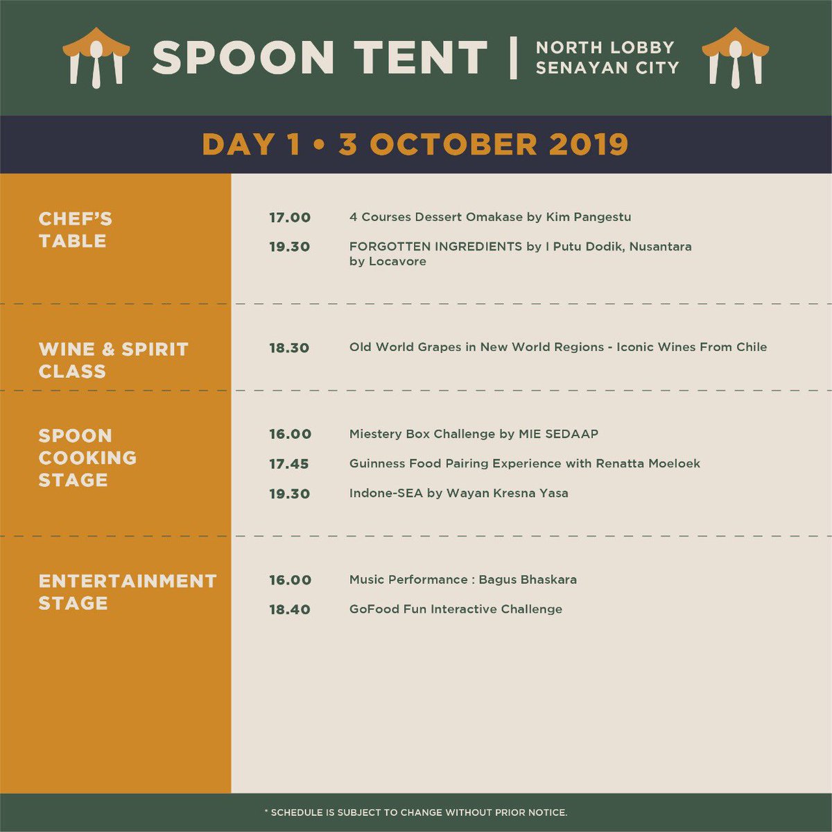 JCFeastival's tweet photo. #JCF19 Day 1 is here! ✨
Keep the schedule in a safe place, so you won’t miss your favorite feastivities today!

See you, fellow foodies! https://t.co/lh60IvSyJG
