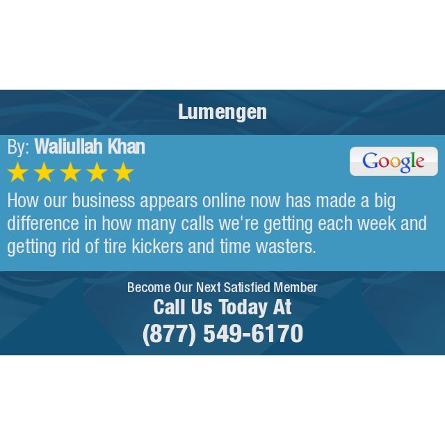 lumengen's tweet photo. 5 Star: Waliullah K. "How our business appears online now has made a big difference in how many calls we're..." https://t.co/RfSb05O9g2 https://t.co/N7Uatq70ME
