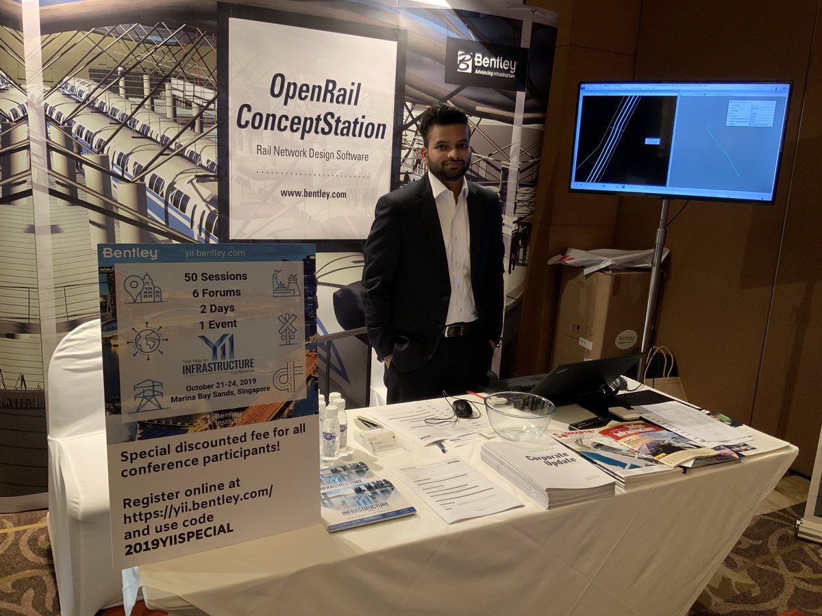 BentleyAsia's tweet photo. We are all set at “13th Annual conference on Railways in India” organised by Indian Infrastructure magazine in New Delhi. Do drop by to meet our rail experts. @Indianinfra_mag #IndianRailways #rail #infrastructure #highspeedrail #DigitalTwin #trackmanagement #OpenRail #YII2019 https://t.co/YXf60474Ok