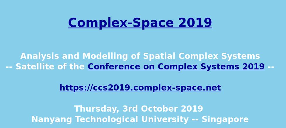 Don't miss the panel session of Complex-Space at 15:10. With so many interesting points up for discussion and several concrete open problems, fun will be guaranteed! See you later in ​LHN-TR+03. @CCS2019_NTU #CCS2019 #complexspace