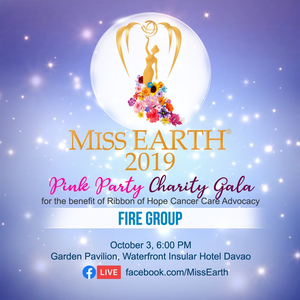 MissEarth's tweet photo. The #MissEarth2019 Fire Group will be in a fashion show at the Pink Party Charity Gala on October 3, 6PM at the Waterfront Insular Hotel Davao. https://t.co/aRRp5g6MTh