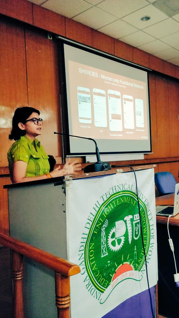 Sairee's tweet photo. A proud and raring to go gang of #SHEROESintech 

That's @purnimadan for team @sheroes talking to IGDT graduates 💜 

#womenintech #womeninstem #GirlsWhoCode 

@satyadeepk @vertika00 @hindupuravinash @NidhiGurnani https://t.co/IPonfIM2bl