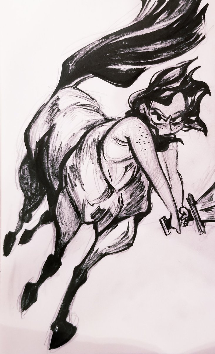 Day 2 of #Inktober2019. Centaur. Quite a challenge. Horse anatomy (?!?!!), drawing not fitting on the page, unrefined brush pen technique, overworking and stiffening the gesture... but sometimes it be like that. Just gotta keep learning.