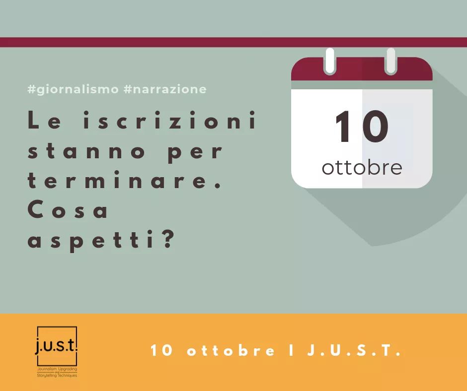 Manca davvero poco alla chiusura delle iscrizioni a j.u.s.t., il primo percorso formativo in Italia che combina #giornalismo #comunicazione e scienze della narrazione. Che cosa aspetti? 

Scopri tutti i dettagli ⬇️
bit.ly/2oGa3jN
<a href="/Anna_Martini_/">Anna Martini</a>  @storyfactor <a href="/SIMO2/">simo pozzi</a> #Just