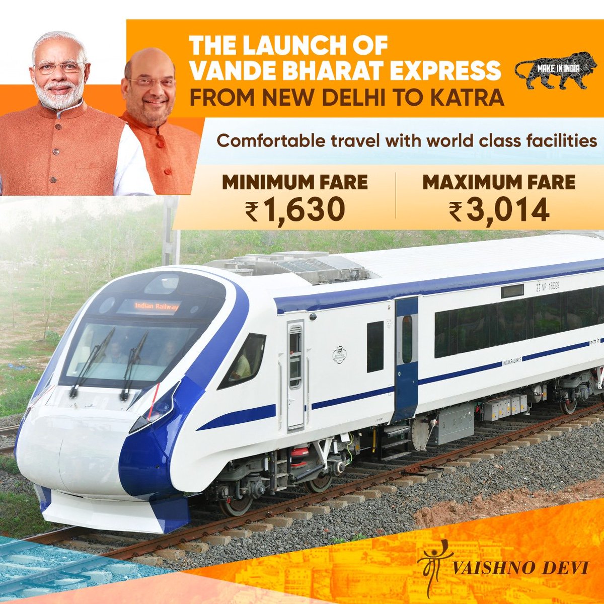 A Navratri gift for my sisters and brothers of Jammu as well as devotees of Maa Vaishno Devi!

The New Vande Bharat Express from New Delhi to Maa Vaishno Devi, Katra will improve connectivity as well as spiritual tourism. 

Congratulations to everyone! #VandeBharatMaaKeDwar