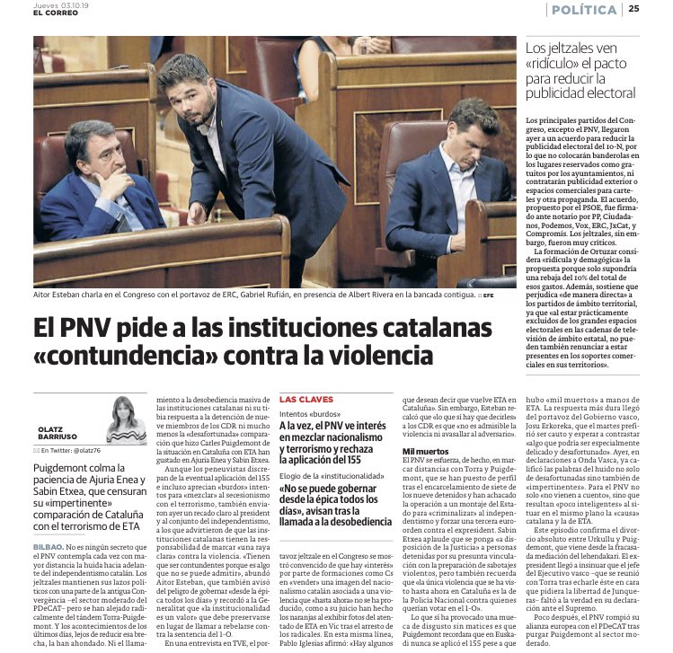 ¿Contundencia? 

1️⃣La única violencia q ha habido en Catalunya ha sido la producida por el Estado.

2️⃣Las instituciones y la sociedad catalana la han rechazado contundentemente, como siempre hacen con todo tipo de violencia.

3️⃣Comprar el relato #Fake dl Estado es complicidad.