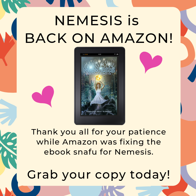 fireflyhillpr's tweet photo. Thank you @AmazonPub and all the #circuitfae fans that RTed & helped move the process along! It WORKED! Nemesis is now BACK in the AMAZON store - WHEW! Great work #WritingCommunity - we are so grateful to have such an awesomely passionate bunch behind us! xoxo @GirlyEngine https://t.co/sy9P7jZObr