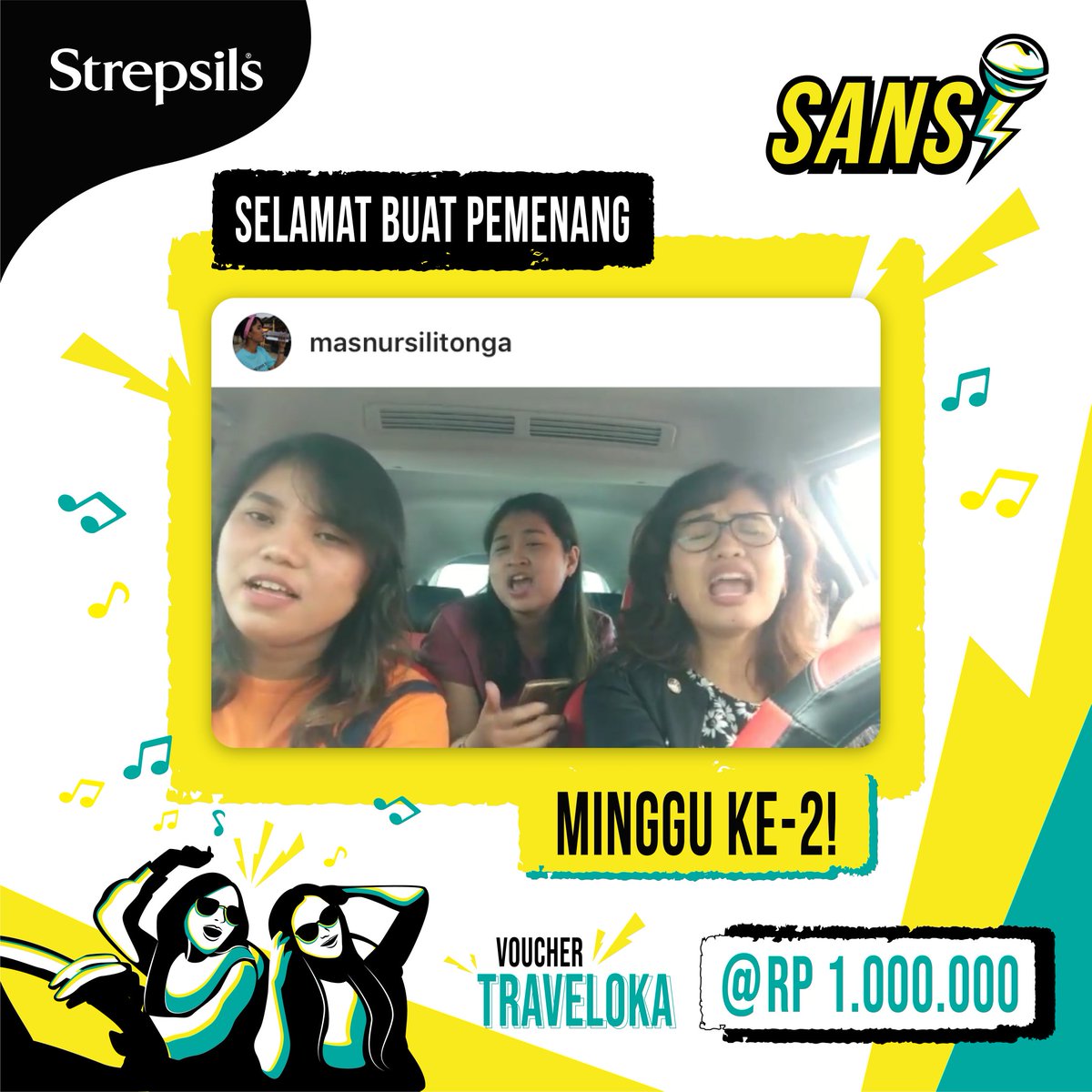 Horas, <a href="/masnursilitonga/">Masnur Silitonga</a> ! Selamat karena kalian menang di minggu ke-2. Buat yang belum dapat, stay tuned. Buat yang belum kirim video, tunggu apa lagi?

Masih ada hadiah mingguan dan utama, hanya di sini #VokalisMobil #SANS #StrepsilsExtraStrong 🚗 🎶