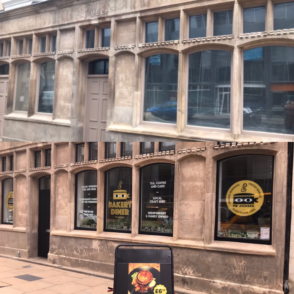 PieJackers's tweet photo. Spot of painting done today, weโve now got a black door and window frames ๐๐ #regeneration #thenandnow #makeover #oldbuilding #broughtbacktolife @lovembro @HistoricEngland @Tees_Business @Tees_Issues @albertnorthmbr @Mabo_Media @better_studio https://t.co/2OVqITWGTM