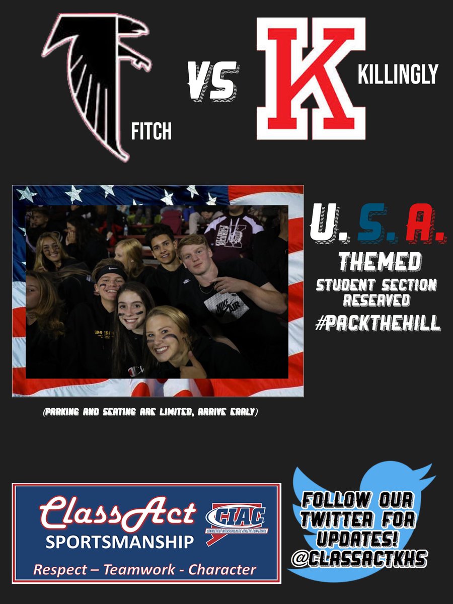 ClassactKhs's tweet image. THIS SATURDAY IS USA 🇺🇸Wear your patriotic attire and come out to watch Killingly take on the Falcons this weekend at 11am home! #PackTheHill #Killingly