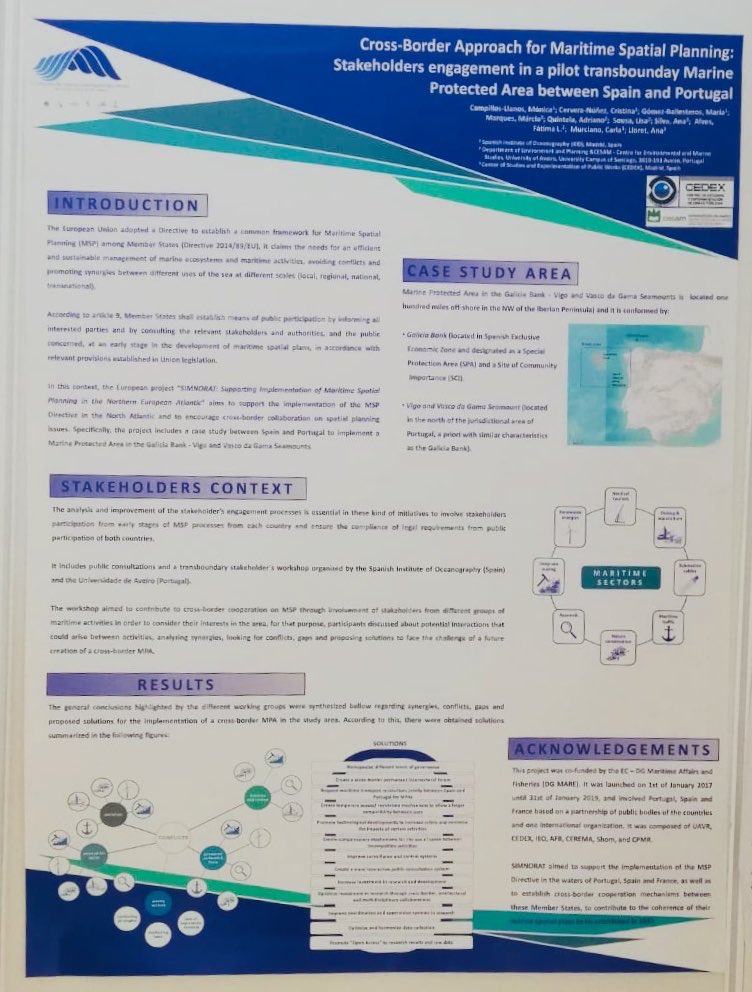 CLMoni's tweet photo. Os invitamos a acercaros a la sesión de pósters del congreso #jisdelmar donde podréis ver nuestro póster con los resultados del proyecto #SIMNORAT sobre el papel de los stakeholders en el proceso de planificación espacial marina #MSP @MG_Bal @CerCernera @IEOoceanografia https://t.co/OfyjnkEqZ5
