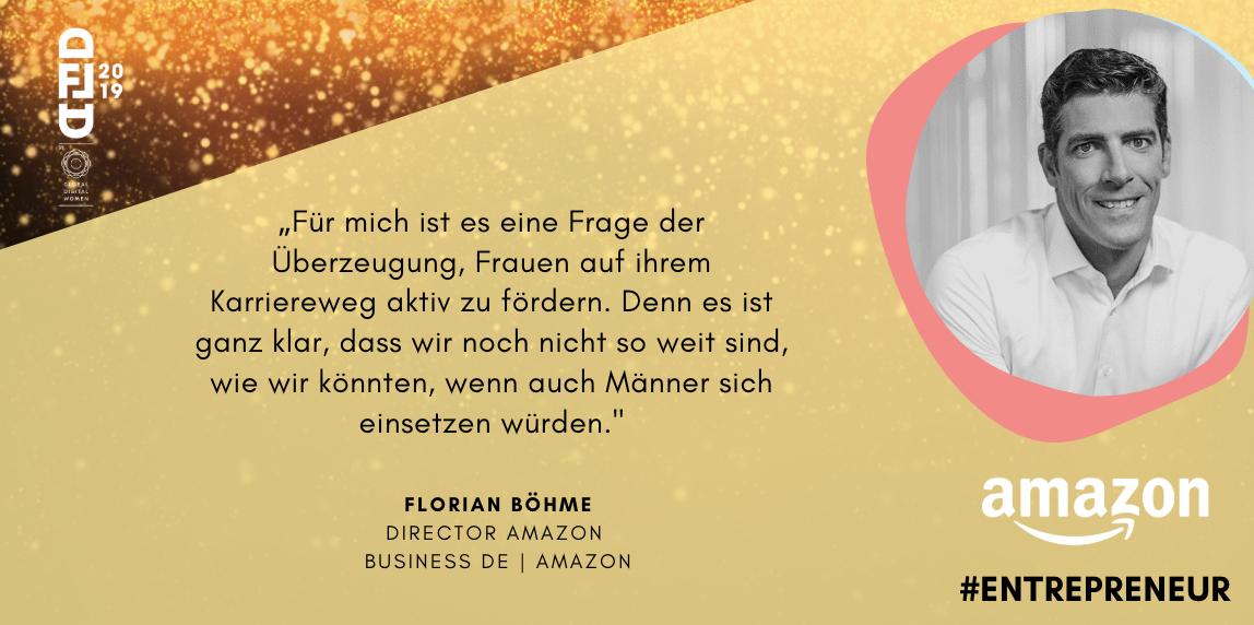 Generell steckt im Thema #Frauenförderung laut <a href="/FloriBoehme/">Florian Böhme</a> noch viel Potenzial. Deshalb unterstützt <a href="/amazonDE/">Amazon.de</a> Unternehmerinnen auf ihrem Weg 💪 #dfla19 #digitalfemaleleaderaward #turnthedigitalon #entrepreneur by <a href="/amazonDE/">Amazon.de</a>