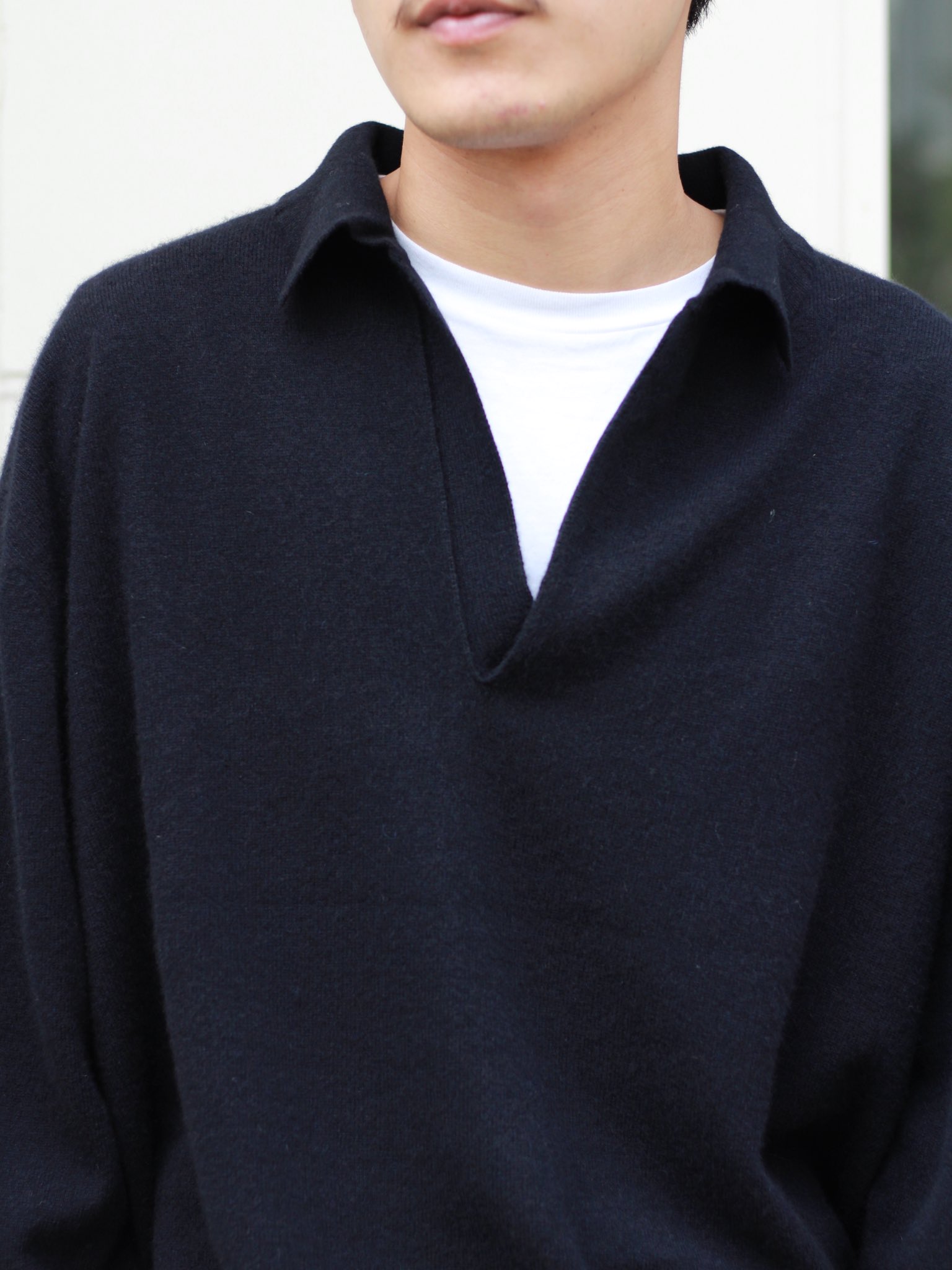 comoli 21aw カシミヤスキッパーニット NAVY-