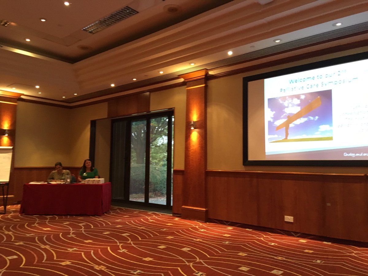 Leena and Dawn at the control desk for our 2nd palliative care symposium - looking forward to a fascinating day #QEPall2019 @leenasrivas