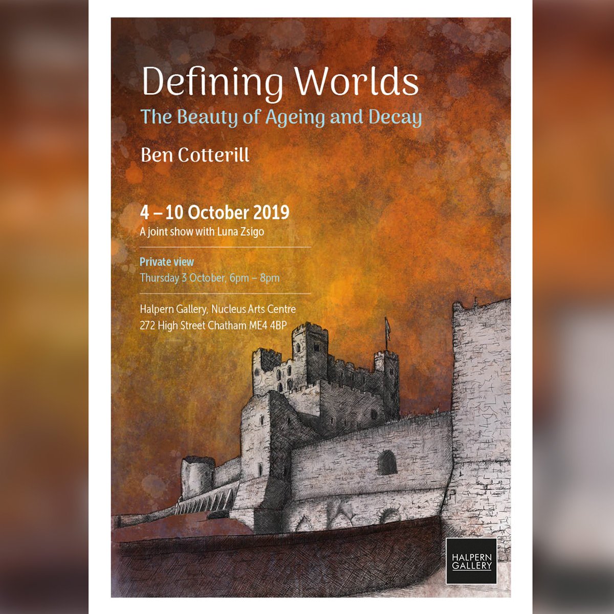 On Exhibition! PV 6-8pm tonight at #Chatham’s Halpern Gallery in the <a href="/NucleusArts/">Nucleus Arts</a> Centre showing exquisitely detailed artworks by talented illustrator Ben Cotterill. 'Defining Worlds - The Beauty of Ageing and Decay' runs 4th-10th October. 
<a href="/RochesterCathed/">Rochester Cathedral</a> @RochesterCastle