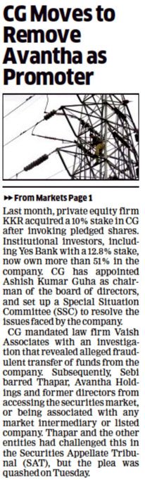 rachitaprasad's tweet photo. #CGPower Promoters: CG Power board moves to remove #Avantha Holdings as promoter - My story in The Economic Times. Link to the story: https://t.co/f40lxATnB6 via @economictimes. https://t.co/ktvpFI5ldX