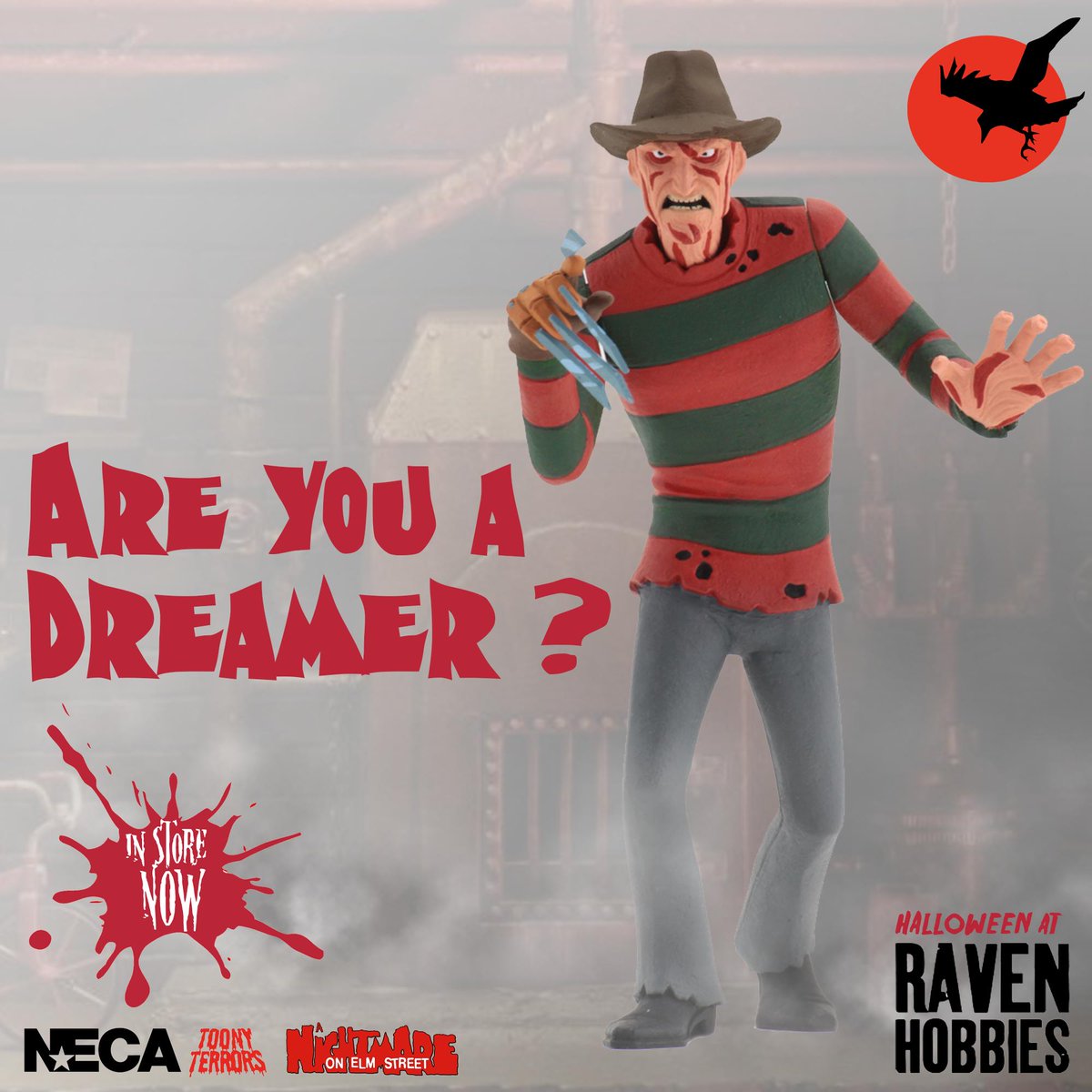 RavenHobbies's tweet photo. #Halloween is here at Raven Hobbies and #NECA has produced their brilliant #ToonyTerror range. Drop into our store in @TrinityMarket1 in Hull or visit our Facebook page (https://t.co/TETACmn9Qt) to order yours. #freddykrueger #anightmareonelmstreet https://t.co/vElN1JLnwQ