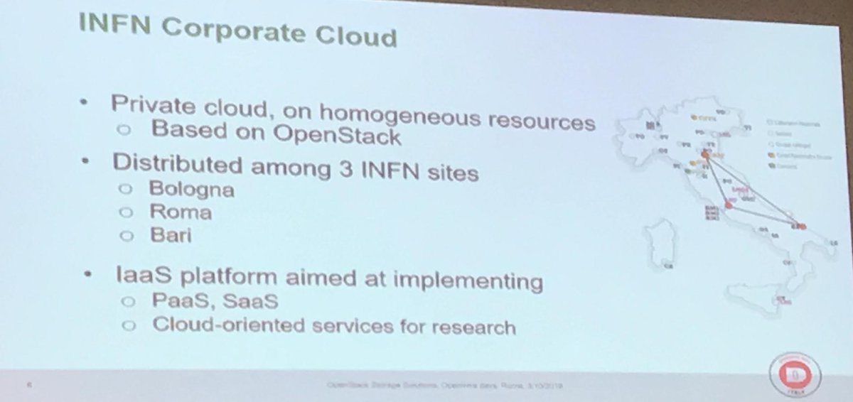 OpenStack's tweet photo. INFN - a public research institute for high energy physics in Italy - relies on storage powered by #OpenStack and @Ceph #OID19 

Research #RunsOnOpenStack https://t.co/lYvuEPstlX