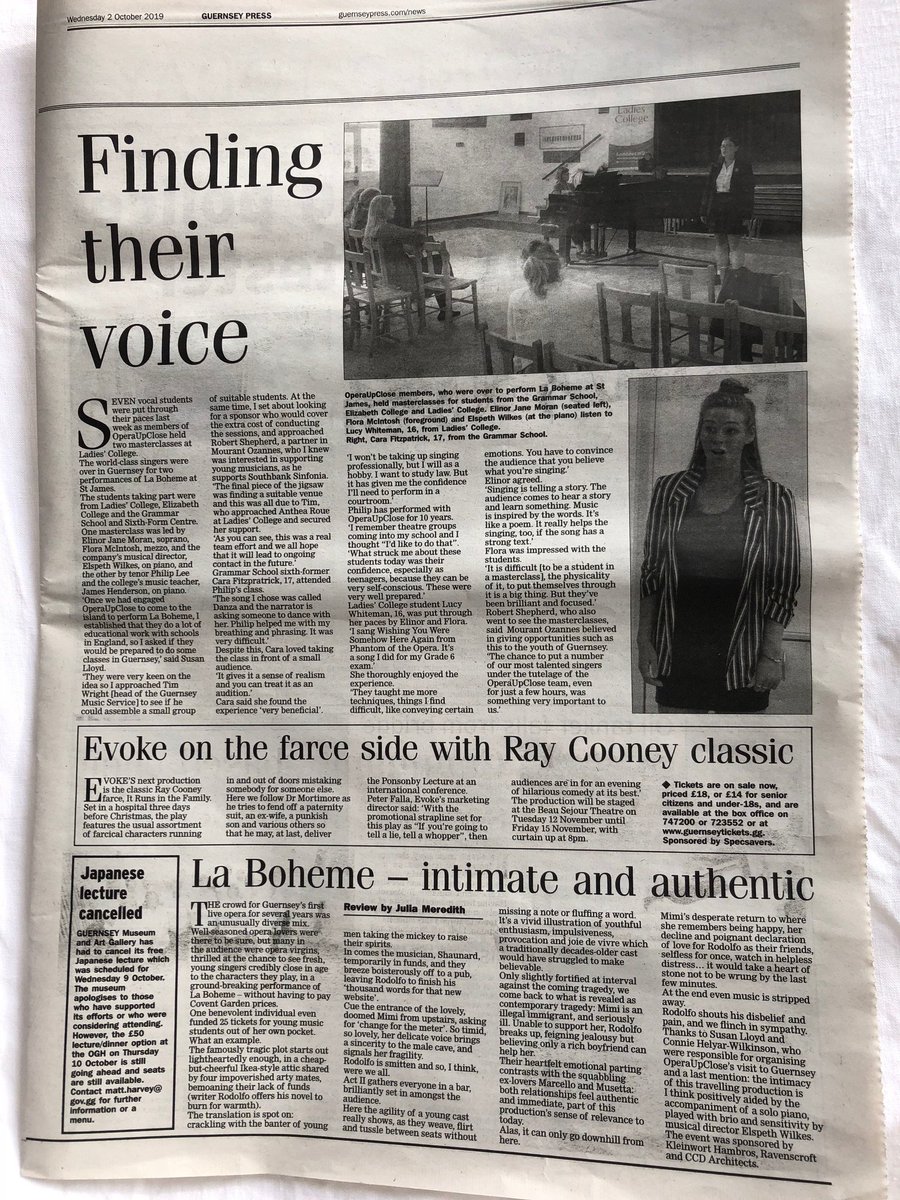 Thanks to the <a href="/GuernseyPress/">Guernsey Press</a> for the great articles in yesterday's press. <a href="/operaupclose/">OperaUpClose</a>