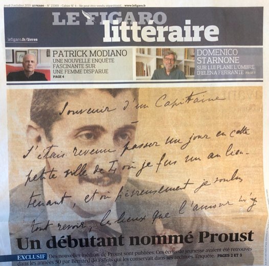 SolveigCB's tweet image. Dans Le Figaro Littéraire ce matin, un extrait du "Mystérieux correspondant et autres nouvelles inédites" de Marcel #Proust, à paraître mercredi prochain aux éditions de Fallois. Article en ligne ici : bit.ly/2n8bmYl