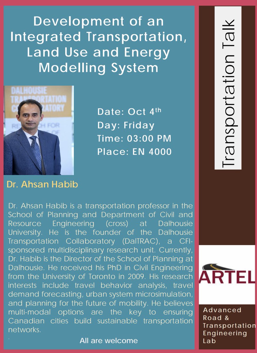 Kamal Hossain (@kamalh_carleton) on Twitter photo A holistic transportation system is vital for sustainable development! We are very happy to have this talk! All are welcome!!! <a href="/MUN_Engineering/">Memorial Engineering</a> @MUN_ARTEL A holistic transportation system is vital for sustainable development! We are very happy to have this talk! All are welcome!!! <a href="/MUN_Engineering/">Memorial Engineering</a> @MUN_ARTEL