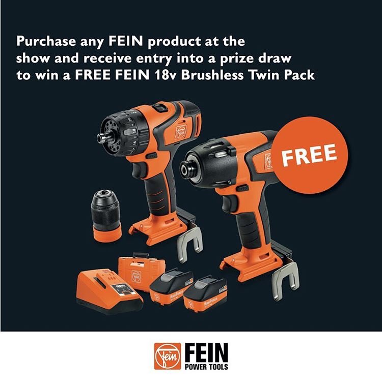 Tomorrow the <a href="/DM_Tools/">D & M Tools</a> show starts! Purchase any FEIN product during the show and you will be entered into our prize draw to win an 18v brushless twin pack📍

#FEIN #Toolshow