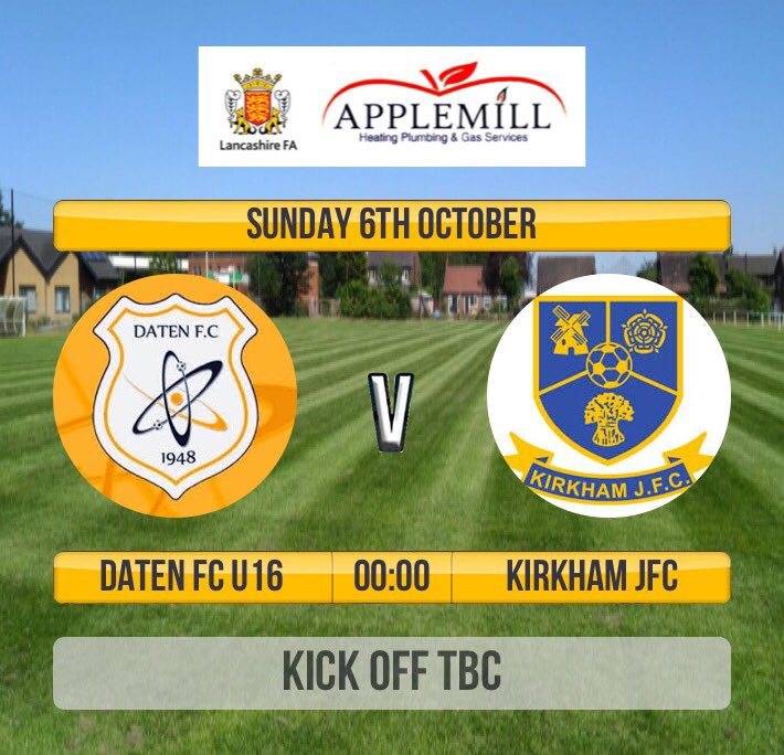 Daten FC welcome u16s welcome @KirkhamJuniors in the Lancashire cup on Sunday 6th of October