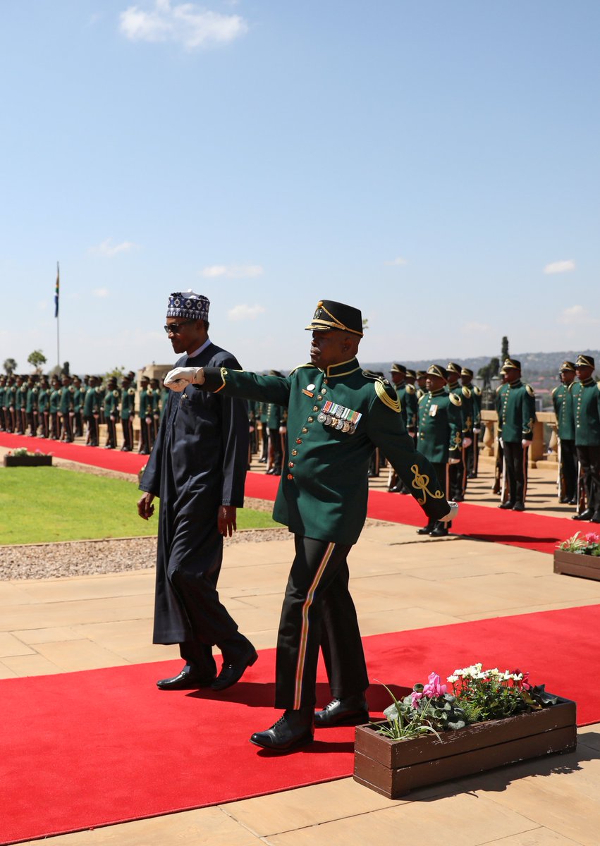 cgtnafrica's tweet image. Nigeria’s President Muhammadu Buhari landed in South Africa on Thursday for a 3-day state visit. Buhari met with his South African counterpart Cyril Ramaphosa, amid soured relations caused by a wave of #XenophobicAttacks in Johannesburg and other cities last month. #BuhariInSA