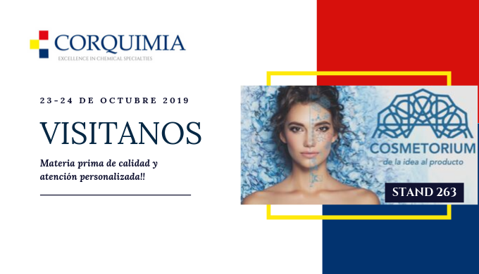 corquimia's tweet photo. Ven a visitarnos en la próxima edición del @cosmetorium 2019, que se celebra el próximo 23 y 24 de octubre en el palau de congressos de Barcelona fira montjuic, estaremos en el stand 263.

#detergencia #cosmetorium #cosmetica #materiaprima #quimico #corquimia https://t.co/1VSe3cxpaw