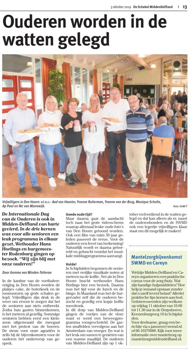 Internationale dag van de Ouderen groot succes in Midden-Delfland! Met dank aan alle vrijwilligers!
#welzijn #vrijwilligerswerk #ouderen #dagvandeouderen #middendelfland #pcob #kbo #swmd <a href="/Midden_Delfland/">Gemeente Midden-Delfland</a> <a href="/kbo_pcob/">KBO-PCOB</a>
