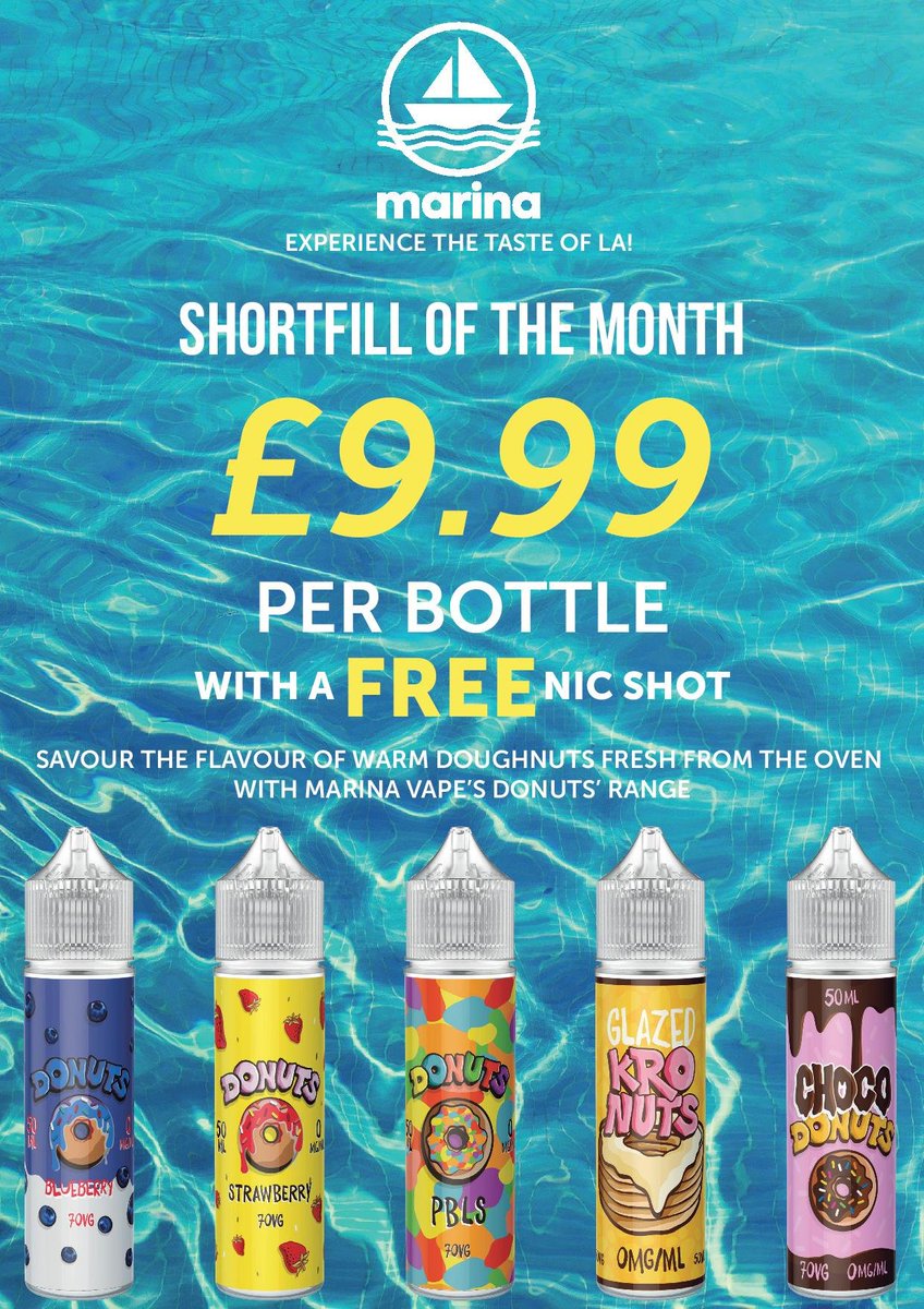 MeonHutServices's tweet photo. Shortfill of the month offer - #Donuts range just £9.99 with a free nic shot. While stocks last. #VapestoreWestMeon #WestMeon #BPMeonHut #vapestore #vapeshop #vape #MarinaVapes #vaping #subohm #shortfill #Petersfield #A272 #A32 https://t.co/4I6tD3Qrn3