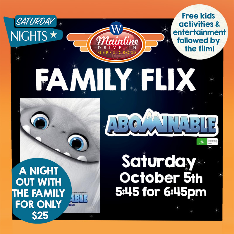 Wallis_Cinemas's tweet image. Bring the family and join us at the Mainline Drive In this Saturday night for the last Family Flix screening of the season “Abominable” (G)! Free kids activities and entertainment followed by the film! Get tickets now: bit.ly/2ZfA7PX
#walliscinemas  #mainlinedrivein