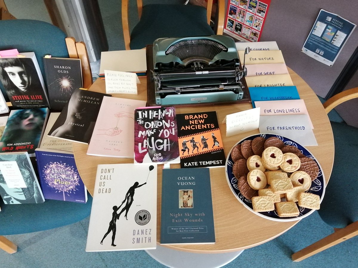 Happy National Poetry Day! I've set up camp at Fishponds Library today, armed with my typewriter, a selection of my favourite poems and ofc some biscuits. Will be here from 2pm to talk, write and read with you, your kids, your lovers and your friends! #BristolCityPoet