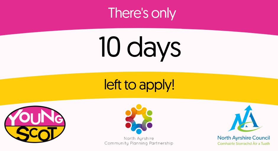 Clocks ticking! 🕰️👀

Could you use up to £1000 funding for a youth project that makes a difference in your community?
Submit a bid and let North Ayrshire's young people decide!

Find out more👉young.scot/napb
#ShapingNorthAyrshire #YouthPB