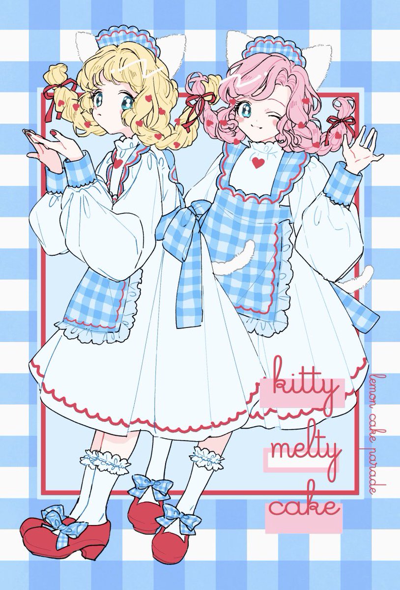 ?芸カ20?
新刊『Kitty Melty Cake』
A5/12p/フルカラー

まどきいで~~~~す?
猫耳とブルーのギンガムチェックのイラスト本です。
レモンケーキパレード【ア/73】で頒布予定です。
通販もいつも通りBOOTHで予定してます♡

#芸カ20 #芸カ20お品書き 