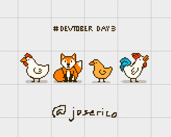 joserico's tweet photo. Rooster &amp; chick #gamein30days #devtober #day3 #indiedev #gamedev #gameart https://t.co/4pIfDwK9Vk