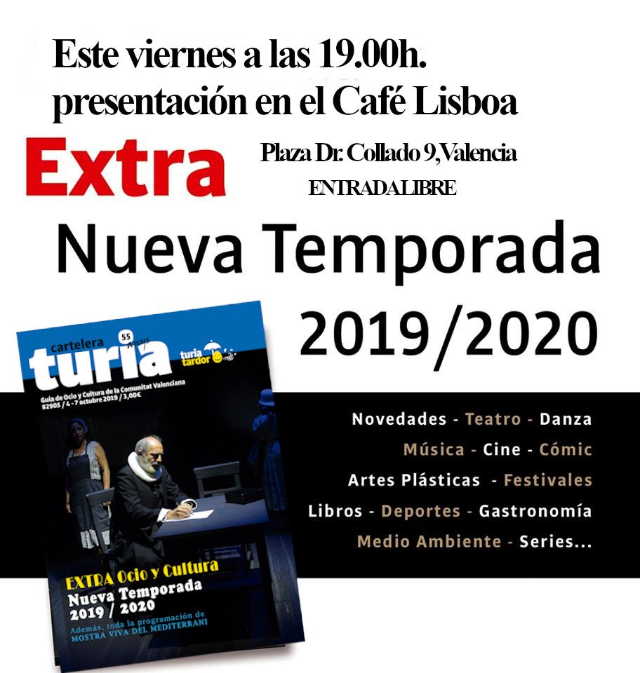 CTuria's tweet photo. En #CTuria estamos ultimando los detalles del #ExtraTuria que sale mañana viernes!
Toda la programación cultural de la nueva temporada + especial páginas sobre @MostraViva 🌴
Si quieres saber más, mañana mismo a las 19h te invitamos a acompañarnos en el @cafelisboavlc ☕️📖 https://t.co/z2j2gfiQ17
