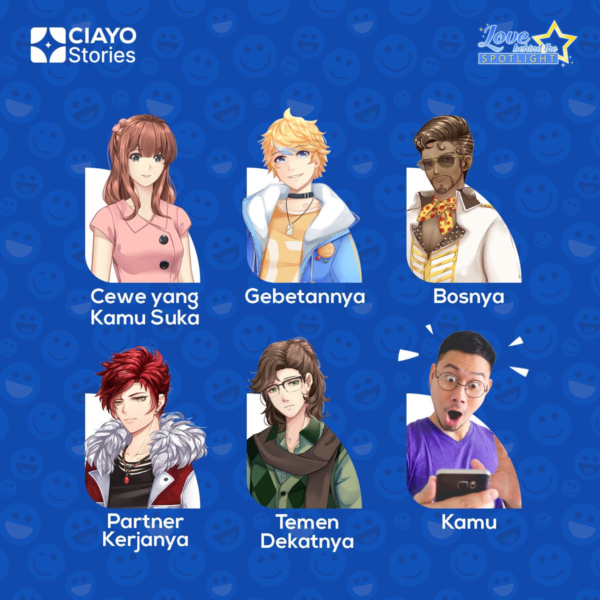 ciayostories's tweet photo. Kisah cintaku dan para jomblo versi Love Behind the Spotlight….😢
Nyerah atau perjuangin?
#CIAYOStories #CIAYOGames #Agate #TentuinMasaDepanmu #lovebehindthespotlight #memekocakindonesia https://t.co/j9kRYfD1yp