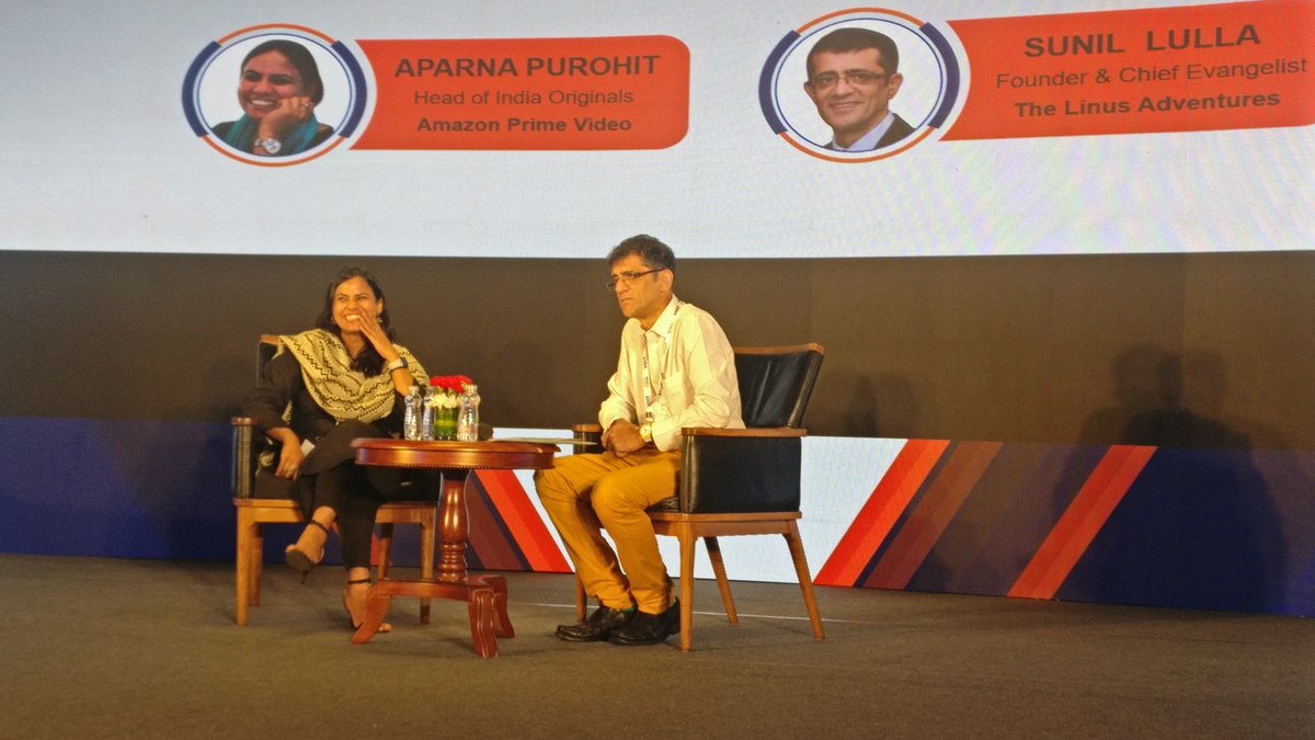 ITVNewz's tweet photo. Now we have #AparnaPurohit (@PrimeVideoIN) in a discussion with @SunilLulla (#TheLinusAdventures) at the final fireside chat at #BusinessTechTrack of #Vidnet2019 https://t.co/uRHAhoYAIj