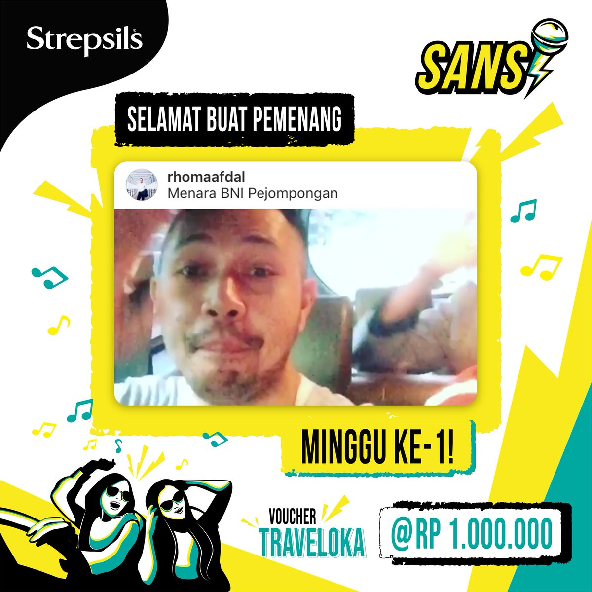 Selamat buat @rhomaafdal yang menang di minggu ke-1. Super sekali nyanyinya!

Yang belum ikutan, buruan kirim, masih ada waktu untuk jadi pemenang mingguan berikutnya dan pemenang utama #VokalisMobil #SANS #StrepsilsExtraStrong 🚗🎶