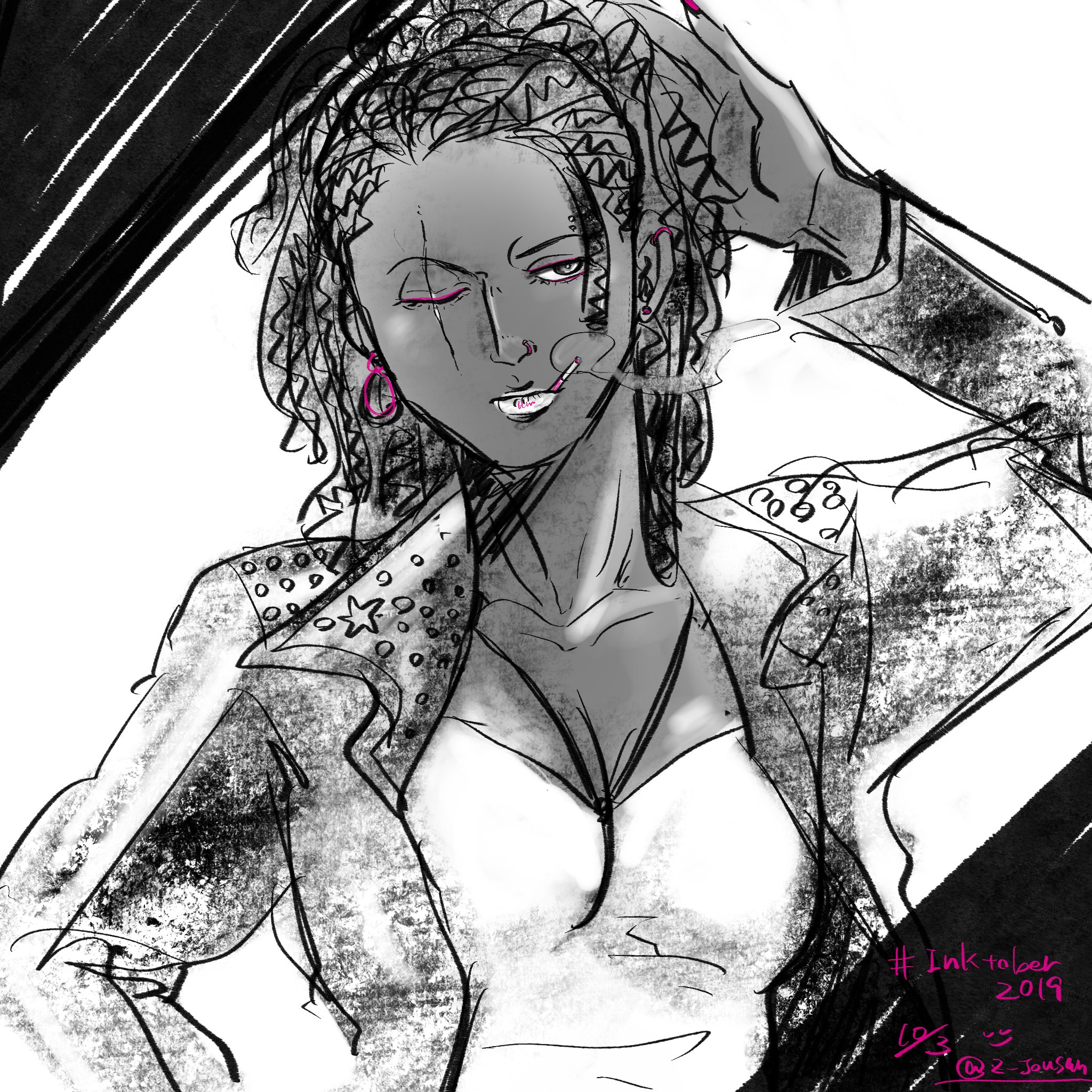 ハッピーくつした Inktober19 Inktober ブラックラグーンのダッチの女体化みたいな女描いてって言われたので