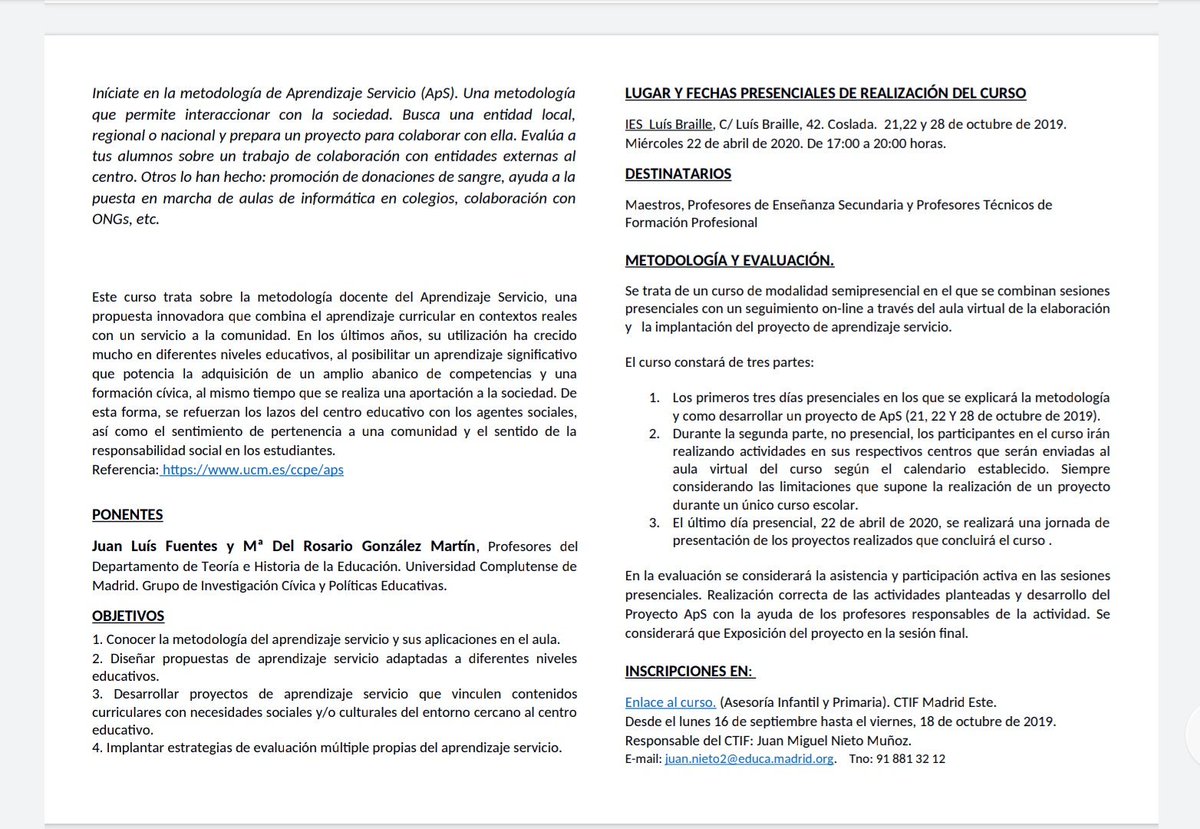 CCyPE_UCM's tweet photo. Hasta el 18 de octubre se encuentra abierta la inscripción para el curso de formación "Diseño, desarrollo y evaluación de proyectos de Aprendizaje-Servicio" impartido por los profesores @jlfuentes31 y Charo González.

¡Inscríbete en: https://t.co/vYnEypbgRy! 
+Info👇👇👇 https://t.co/7ZOltx5gD3