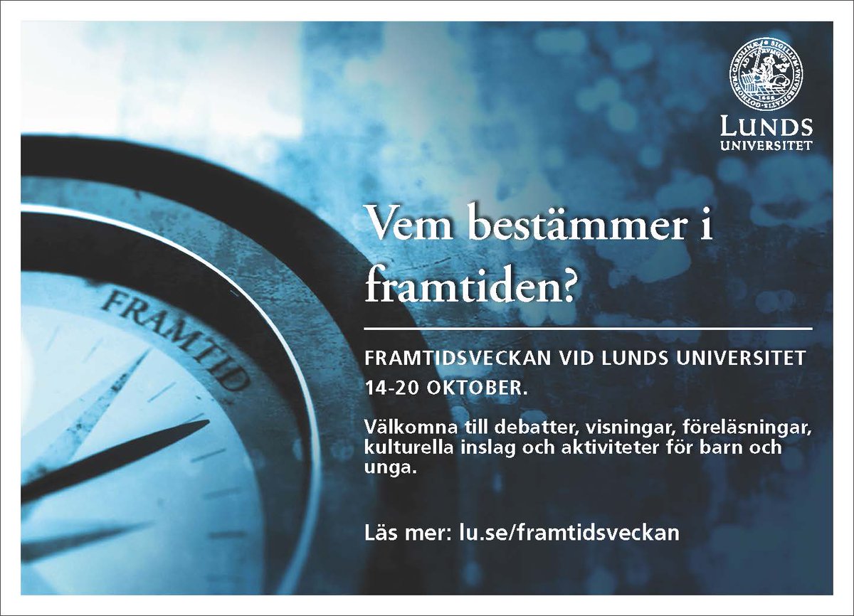 Vem bestämmer i #framtiden? Välkommen till spännande diskussion 14 oktober under #Framtidsveckan: lu.se/event/who-will… #LUFramtid @LU_Futura <a href="/pol_LU/">Statsvetenskap Lund</a>